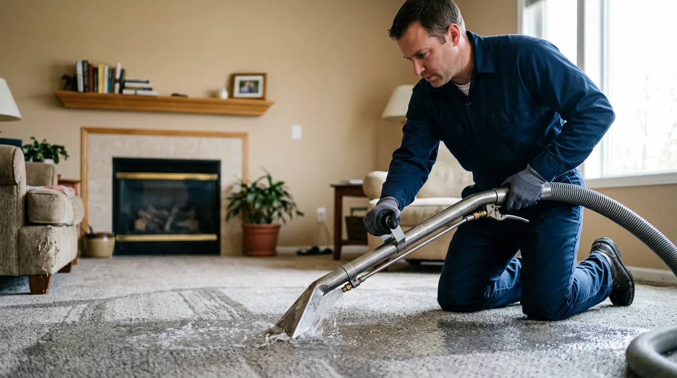 Water damage restoration technician working near Newark, IL
